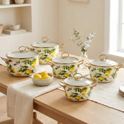 Lemon Pattern Cooking Pot Set - 5 Pcs